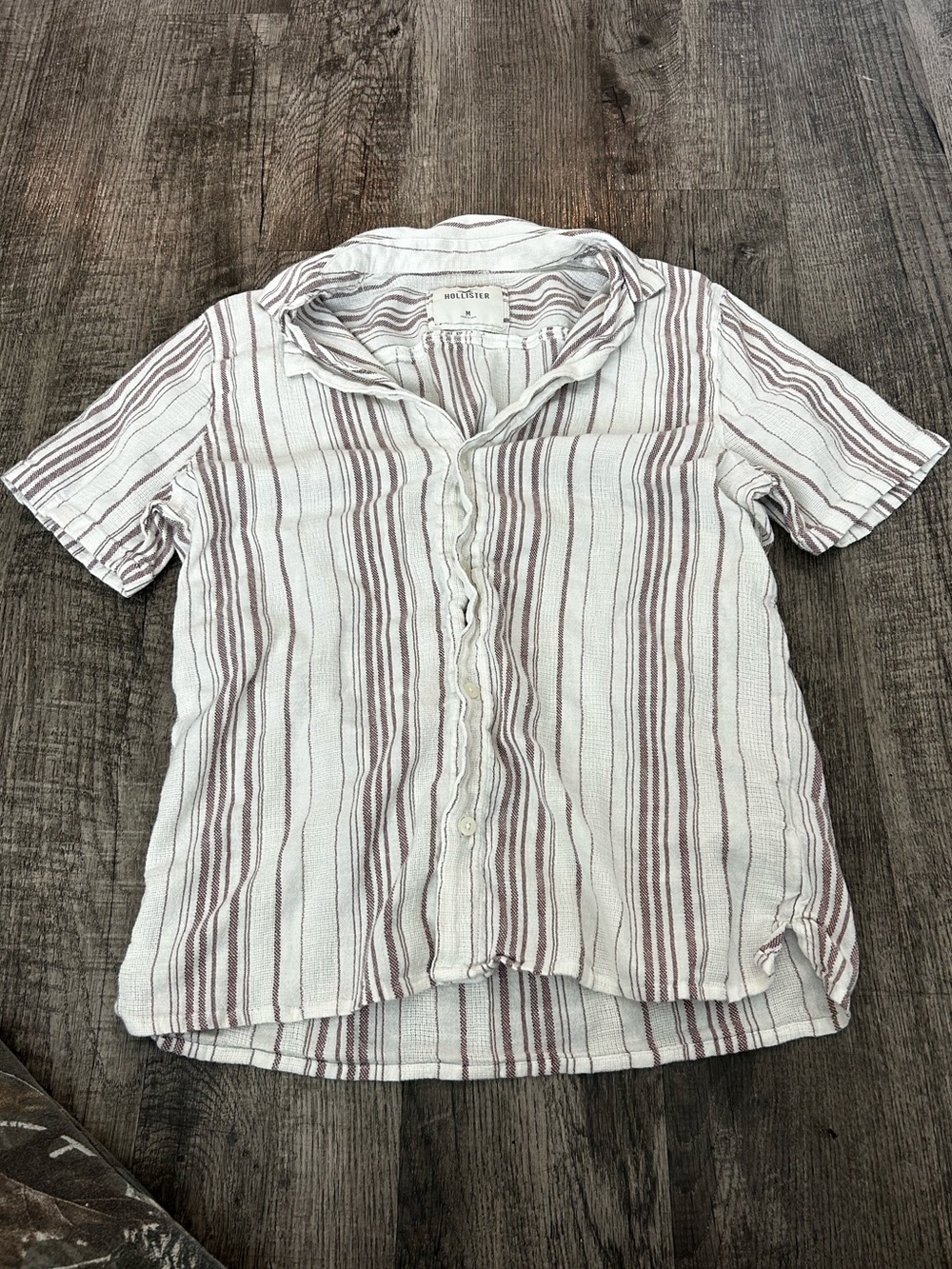 Hollister White Button-Down with Maroon Stripes